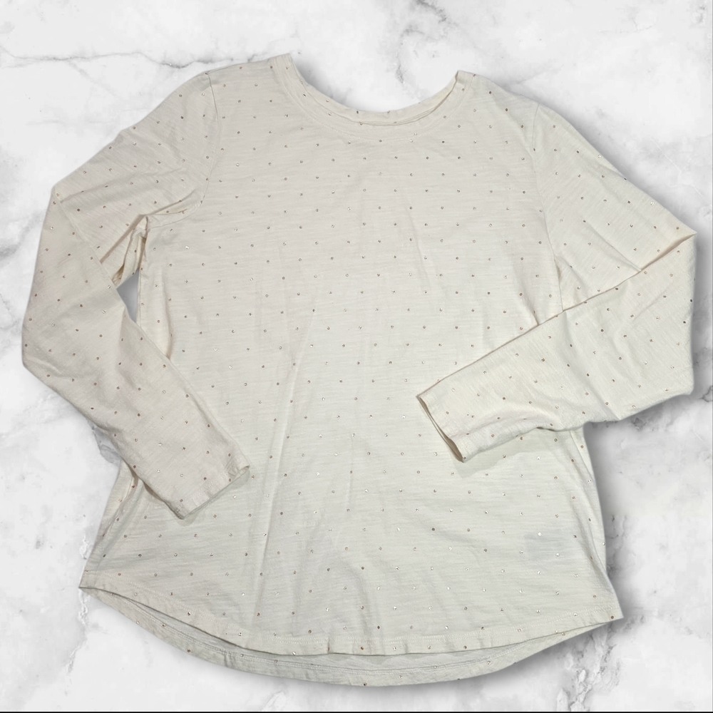 Old Navy Cream Long Copper Polka Dots Sleeve Shirt Top Cute Size Medium (M) B66